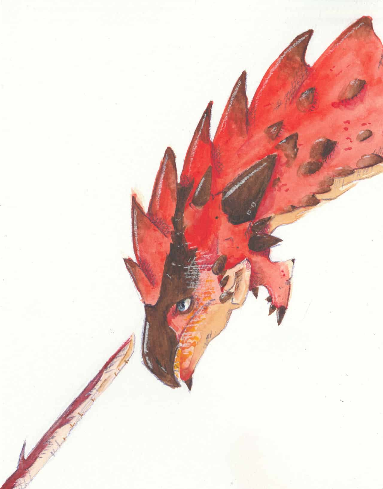 a watercolour painting of rathalos from monster hunter